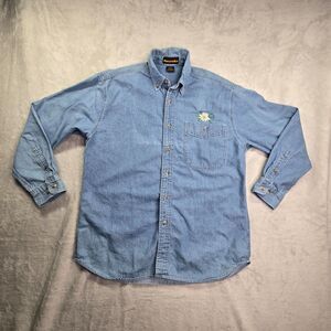 Peregrine Bay Shirt Small Blue Denim Button Up Embroidered Flower 100% Cotton